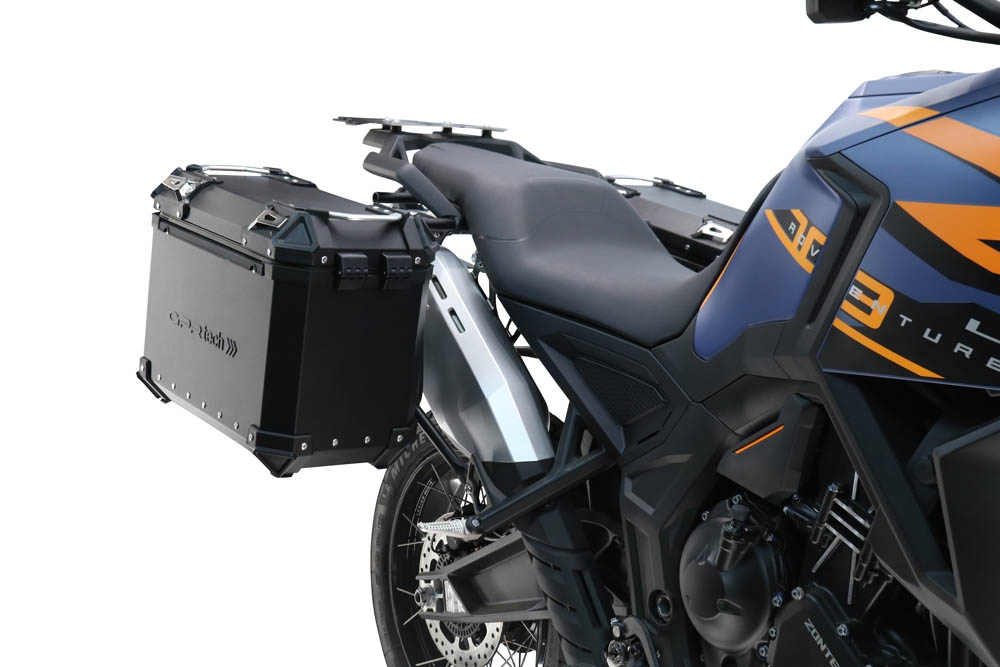 GPR TECH compatível com  Zontes 703 F 2025/2026 Par de malas laterais em alumínio cor preta com porta-bagagem específico Capacidade 38 LT. + 38 LT.