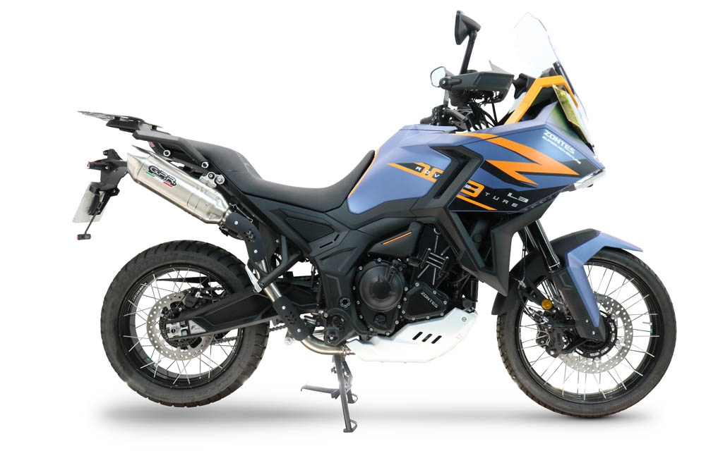 GPR escape compatível com  Zontes 703 F 2025-2026, Furore-X Acciaio Inox, Escape legal, homologado, silenciador com db killer removível e tubo de ligação específico 
