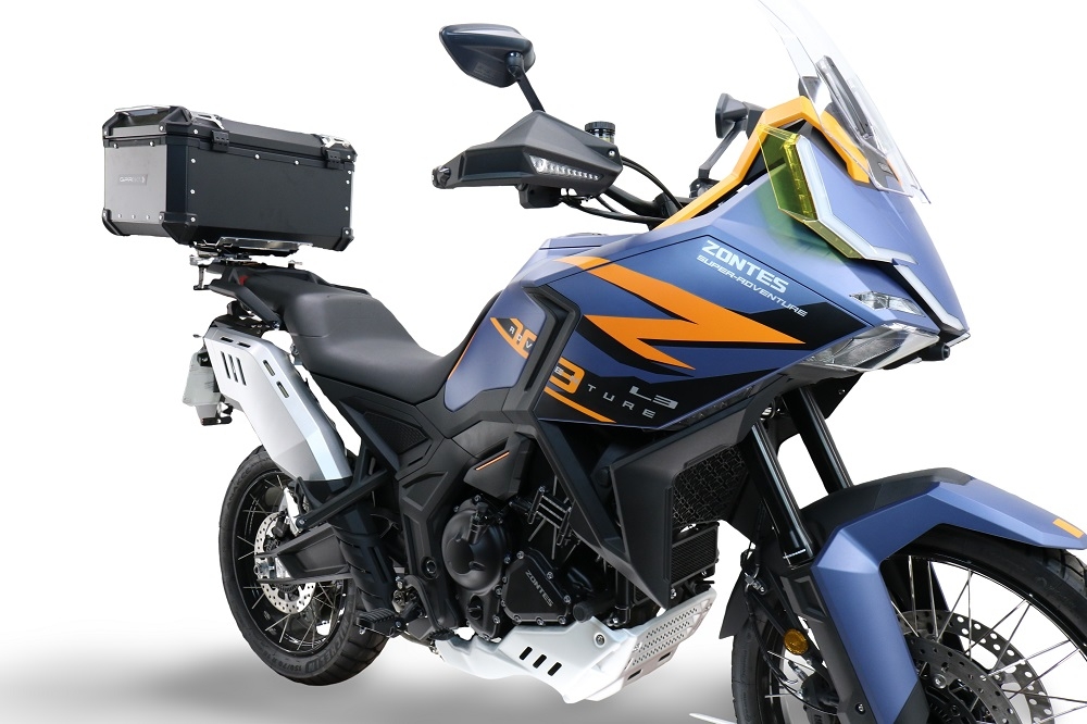 GPR TECH compatível com Zontes 703 F 2025/2026 Top Case Alpi-Tech em alumínio, cor preta com placa específica incluída Capacidade Litros 45